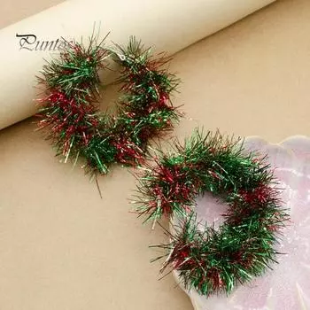 1 пара классических красных и зеленых рождественских сережек с кисточками, креативные серьги-кольца с рисунком «Рождественская елка», модные аксессуары зелёный/красный