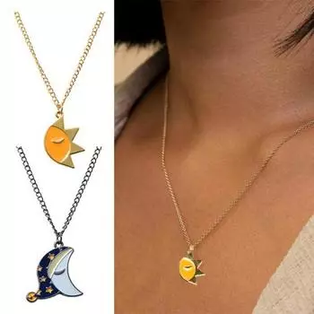 1 пара парных ожерелий с подвеской в виде луны и солнца, романтическая любовь, символический сплав