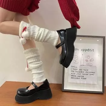 1 Pair Crochet Heap Sock Boot Cuffs Women Lamb Velvet Lace Socks Y2K Warmers Leg Sleeves Polyamide 3 colors красный