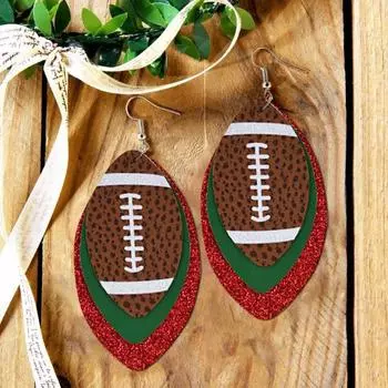 1 Pair Dangle Earring Multi-layer Faux Leather Vintage Unique Football Hook Earring for 2