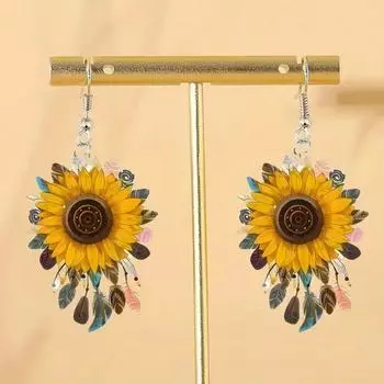 1 Pair Drop Earrings Sunflower Shape Lightweight Statement Earrings Exquisite Craftsmanship Earrings Jewelry Gift
