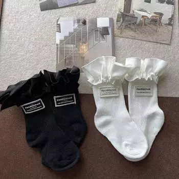 1 Pair Elegant Princess Calf Sock for Kids Simplicity Black White Color Ruffle Children Sock Spring Autumn Soft Cotton Sock S