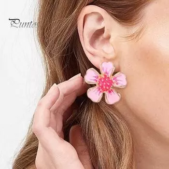 1 пара элегантных женских серег-гвоздиков в форме цветка, простые роскошные серьги-гвоздики с эмалью и цветочным принтом, модные ювелирные изделия, подарок розовый