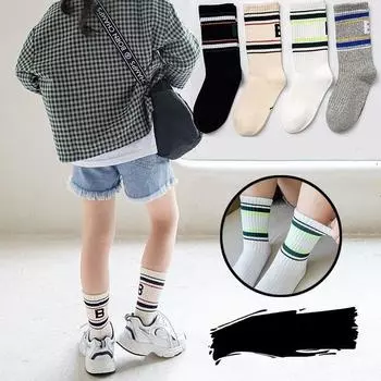 1 пара модных детских носков для мальчиков и девочек в американском стиле, носки до середины икры с буквой B для детей, весна-лето, тонкие мягкие хлопковые школьные носки L