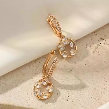 1 Pair Fashion White Hollow Round Dangle Earrings for Women Cubic Zirconia Jewelry Wedding Party Accessories золотой