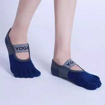 1 Pair Floor Socks with Back Strap Anti-slip Silicone Sole High Elasticity Yoga Dance темно-синий
