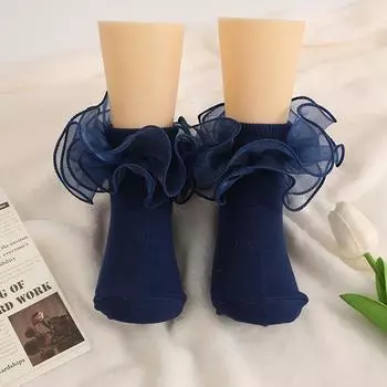 1 Pair Girls Puffy Lace Socks Children s Combed Cotton Lace Lace Socks Baby Girl Skirt Accessories Solid Color Socks XXS