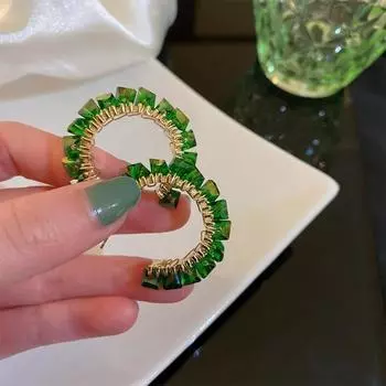 1 пара серег-колец геометрического темперамента, декоративные, привлекательные, универсальные, подарочные ювелирные изделия в форме буквы С, изумрудно-зеленого цвета