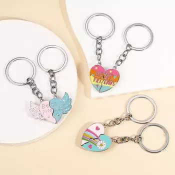 1 Pair Love Heart Best Friends Keyring Hanging Jewelry Matching Heart Key Ring Friends B