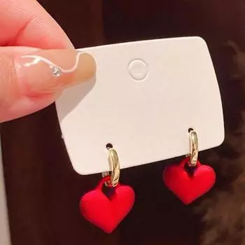 1 пара роскошных романтических сережек-клипс, матовые красные серьги-подвески в форме сердца, украшения для вечеринок