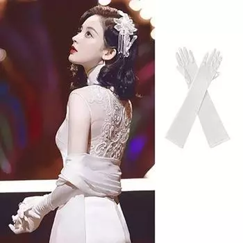 1 Pair Marie Cat Cos White Satin Gloves Wedding Mesh Lace Gloves Women Bow Knot Gloves Cosplay style 12