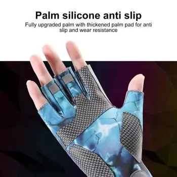 1 пара мужских рыболовных перчаток с полукамуфляжным принтом, износостойкие охлаждающие перчатки, эластичные, с хорошей воздухопроницаемостью L светло-синий