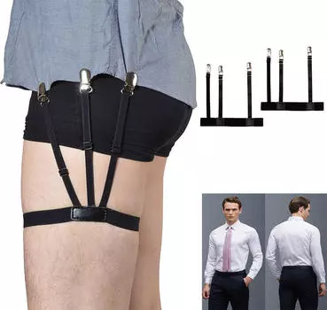1 Pair Mens Adjustable Shirt Stay Garters Belt with Non-slip Locking Clamps чёрный