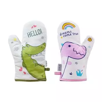 1 пара перчаток для микроволновой печи, хлопковые термостойкие перчатки для выпечки, силиконовые нескользящие прихватки, милые кухонные аксессуары зелёный