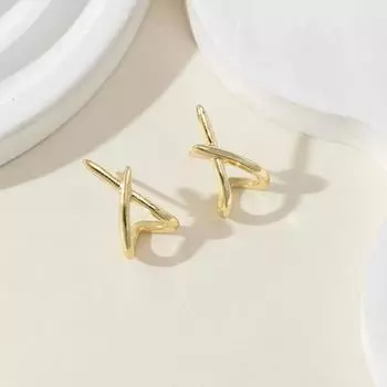 1 Pair Modern Geometric Cross Drop Earrings for Women, Minimalist 3D Elegant Stud Jewelry, Trendy Versatile Accessories золотой