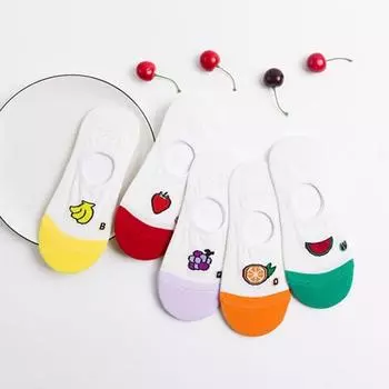 1 Pair New Design Cute Women Socks Summer Fruit Orange Strawberry Pattern Sweet Girl Wind Socks Low Cut Breathable Socks Orange