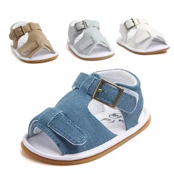1 Pair Of Boys Artificial Pu Sandals Shoes Rubber Non-slip Soft Sole Adjustable Buckle Toddler