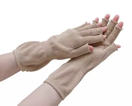 1 pair of fingertip freehand warmers wrapped in silk beige cotton,