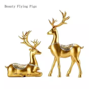 1 pair of resin deer ornaments, high-end creative wine cabinet living room office desktop decoration housewarming gift
