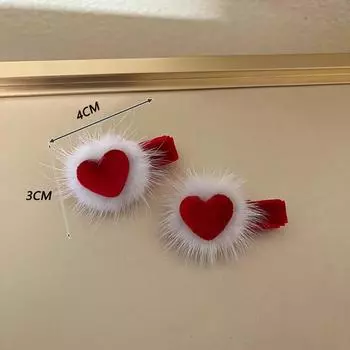 1 пара красных бархатных заколок-бантов с милым помпоном в форме сердца для детей, осенне-зимние заколки для волос, милые новогодние головные уборы для принцессы-девочки A1