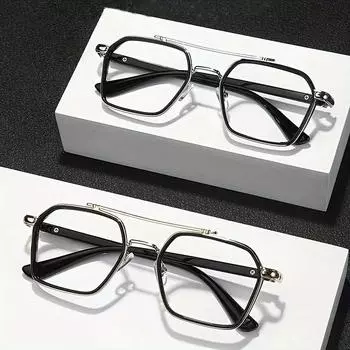 1 Pair Retro Double Bridge Pilot Glasses for Men - Anti-Blue Light, HD Clarity, Zinc Alloy Frame, Full-Rim Design