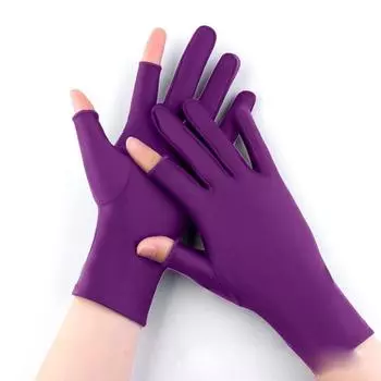 1 Pair Semi-finger Thin Ice Silk Gloves Spandex Half Finger Gloves Hanging Out dark purple-Two finger