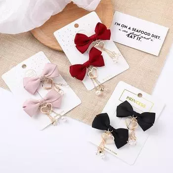 1 Pair Set Bow Hairpin Red Love Pendant Pair Clip Girl Heart Cute Hairpin Ponytail Hair Accessories Female Hair Clips for Women розовый