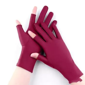 1 Pair Spandex Women Sun Protection Gloves Semi-finger Half Finger Gloves Summer red-Two finger
