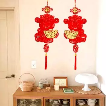 1 Pair Spring Festival Couplets New Year Decoration Vietnamese Red Lucky Ornament Lunar Hanging Pendant with Tassel 2025