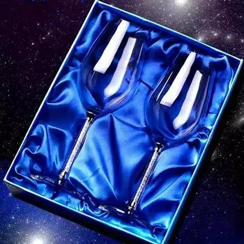 1 пара бокалов для вина с блестящей ножкой, хрустальные бокалы для шампанского, сверкающие блестящие декорированные стразами бокалы для виски, коктейлей для бара, паба, клуба Restaura 10.82oz * 1 Pair In Gift Box