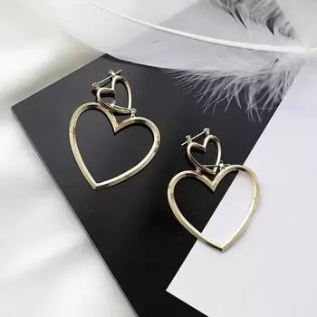 1 Pair Women Creative Hoop Gold Double Heart Earrings Dangle Hollow Ear Studs Korean Edition Women s Titanium Steel Earring Sliver