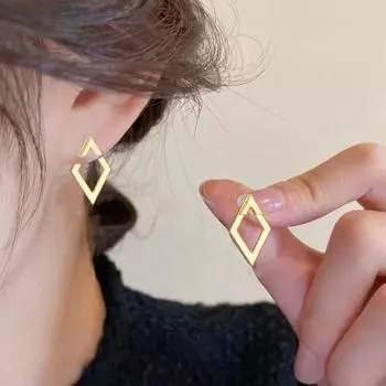 1 Pair Women Geometric Rhombus Earrings Hypoallergenic Lightweight Minimalist Statement Earrings Hollow Square серебряный
