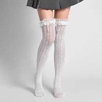1 Pair Women Heart-Shaped Knee High Socks Summer Fashionable Sweet Lolita Jk Style Mesh Comfortable Breathable Casual Long Sock One Size