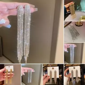 1 пара женских серег с инкрустацией, блестящие стразы из искусственного хрусталя, висячие серьги с кисточками, вечерние, банкетные, украшения для ушей G