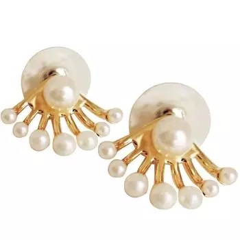 1 Pair Women Lovely Faux Pearl Ear Stud Front and Back Earrings Jewelry Gift ARI