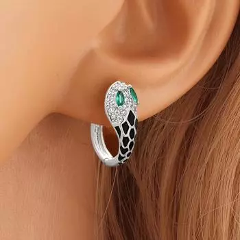 1 Pair Women Small Hoop Earrings Shiny Rhinestones Inlaid Snake Shape Ear A белый