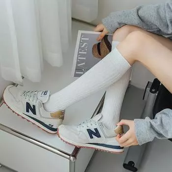 1 Pair Women Striped Knee Length Stockings Fashionable Solid Color Slim Fit Suitable Daily Wear Soft Comfortable Casual Socks One Size