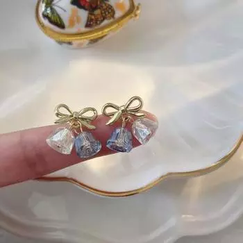 1 пара женских сережек-гвоздиков в стиле ретро с маленьким бантом и гладкими серьгами-гвоздиками золотистый