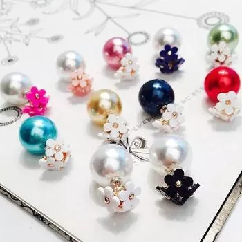 1 Pairs Fashion simulated pearl ball Earrings flower hiphop two side Jewelry Double side Stud Earring d