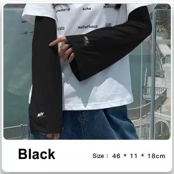 1 Pairs Summer Arm Cover Cool Ice Silk Sports Solid Color Loose Sun Protection Arm Sleeves Half Finger Gloves Arm Guard Cuff чёрный