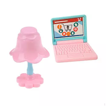 1 пакет кукольного домика, мини-сцена для ноутбука, миниатюрный компьютерный настольный светильник, набор имитаций ноутбука, складной Pink