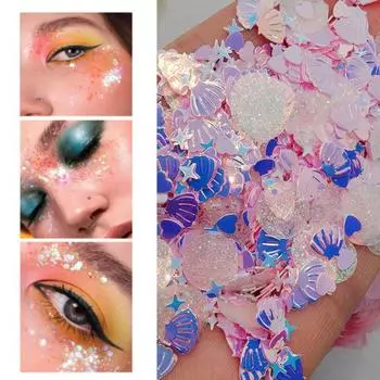 1 пакетик, 10 г, блестки для ногтей, блестящий эффект, несколько форм, переливающийся дизайн ногтей, макияж глаз, звездные ракушки, блестящие сердечки, блестки, маникюрный магазин