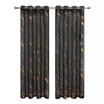 1 панель Blackout All-Season с принтом золотой фольги, моющиеся, с карманами на штанге, декор для комнаты, мраморный узор, шторы на окна