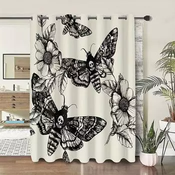 1 Panel Butterfly Dragonfly Flowers Curtain Digital Printed Grommet Top Curtains For LivingRoom Clothes Kitchen Bedroom Study 100W130H(CM)&Grommet Top