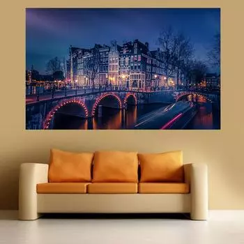 1 Панель HD Амстердам Ночь Большой Плакат Печатная Настенная Живопись Настенная Картина для Гостиной Картина Без Рамки 20*40cm