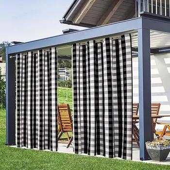 1 панель наружная водонепроницаемая плед буйвола затемняющая штора пергола патио сад УФ-защита штора 132X213cm чёрный/белый