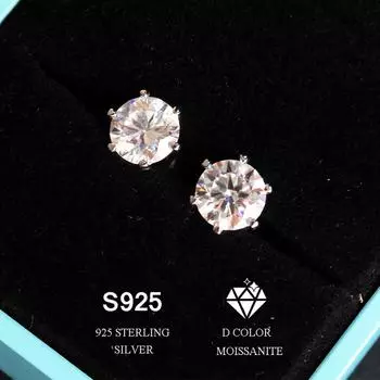 1 пара 0,5/1 карат муассанит стерлингового серебра 925 пробы серьги-гвоздики пара сережек для вечеринки, отпуска, подарки на день рождения, годовщину 0.5ct