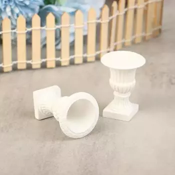 1 пара 1:12 кукольных миниатюрных белых цветочных горшков на колоннах Мини-горшки с зелеными растениями Модель горшка для растений бонсай Домашний балкон Садовый декор