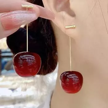 1 пара 2024 года, модные маленькие свежие милые милые серьги с вишней, серьги-подвески с фруктами, серьги с красной вишней, очаровательные ювелирные изделия