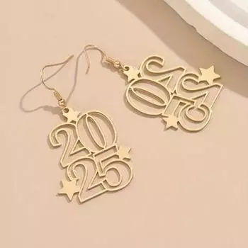 1 пара 2025 новогодних сережек с ажурными цифрами в форме звезд, серьги-крючки в стиле бохо, вечерние, банкетные, висячие серьги из металла для женщин серебряный